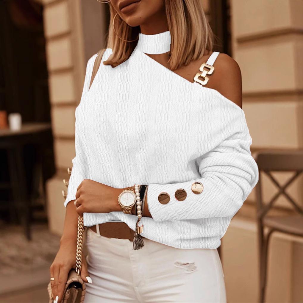 

JPNTKY Женская мода Повседневная осень-зима Однотонные принты Длинные рукава Блузки и рубашки XXL