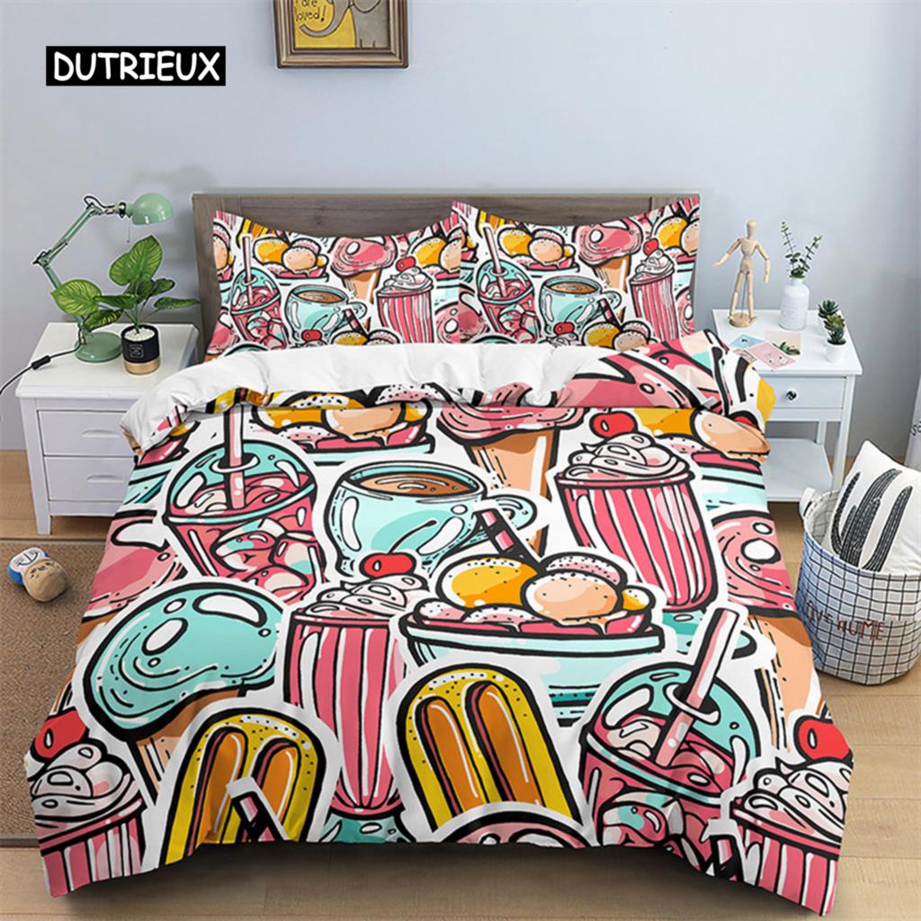 Hamburger Bedding Set Snack Pattern Duvet Cover Twin King For Kids Adults Decor Microfiber 3D Donut Quilt Cover With Pillowcases