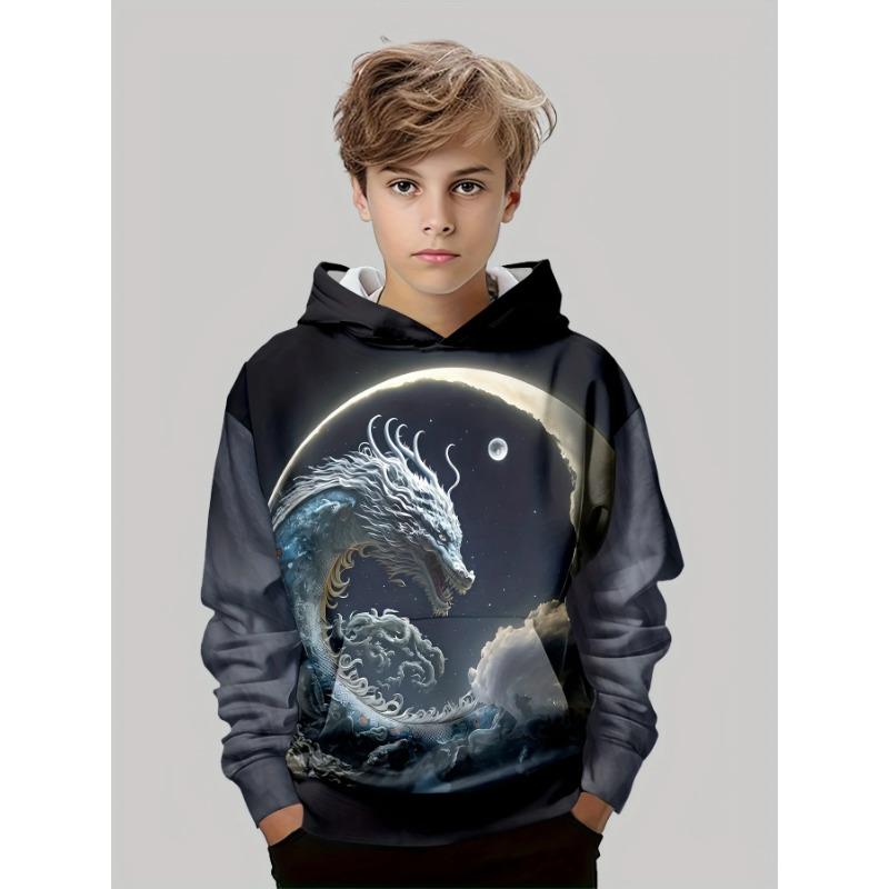 Autumn 3D Dragon Printed Hoodies Fashionable Casual Sports Long Sleeved Children's Boy Hooded Sweatshirts