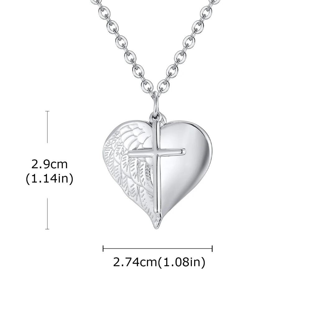 

Vnox Stainless Steel Heart Wing Cross Pendant Necklace for Women Men, Angel Wing Charm Silver Color Couple O-Chain Jewelry Gifts 50cm