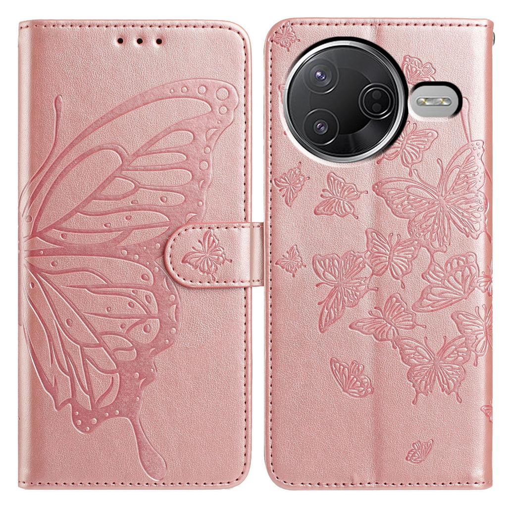 Brieftasche Hülle für Xiaomi Redmi K80 5G/Poco F7 Pro 5G PU-Leder Handyhülle mit Schmetterlingsaufdruck und Trageband