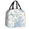 Custom Purple Flower Toile De Jouy Inspired Pattern Insulated Lunch Tote Bag for Women Portable Cooler Thermal Food Lunch Box