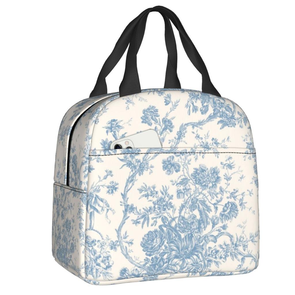 Custom Purple Flower Toile De Jouy Inspired Pattern Insulated Lunch Tote Bag for Women Portable Cooler Thermal Food Lunch Box