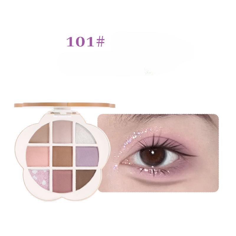 Palette de fards à paupières de neuf couleurs Thrilling Flower Mist, reflets éclaircissants nacrés mats, couleur naturelle, printemps et été