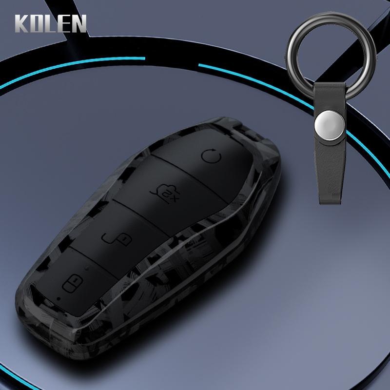Abs Carbon Fiber Car Key Case Cover Shell For Byd Qin Plusdmi Atto 3 Han Ev Dolphin Durable 4 Buttons Protected Keychain Fob Bag