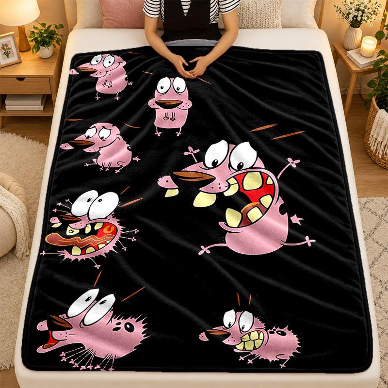 Flannel BlanketCourage The Cowardly Dog Warm Soft Throw Blanket for Indoor Sofa Bed Living Room Use