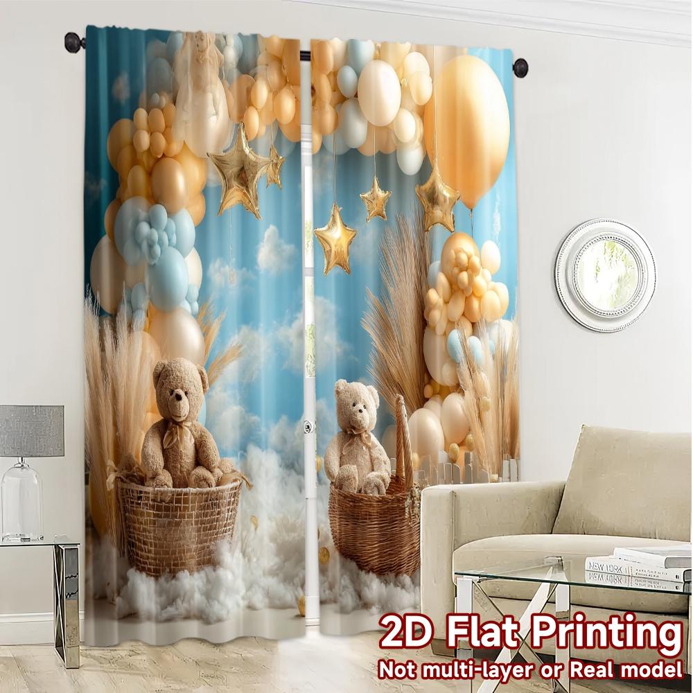 2pcs, 2D FLAT PRINTING Curtains (Without Rod) GoldenCloudland Popular Minimalist Curtains Versatile Polyester Curtains