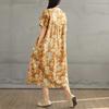 Summer Retro Cotton and Linen Round Neck Short Sleeved Dress, Women's Loose Skirt