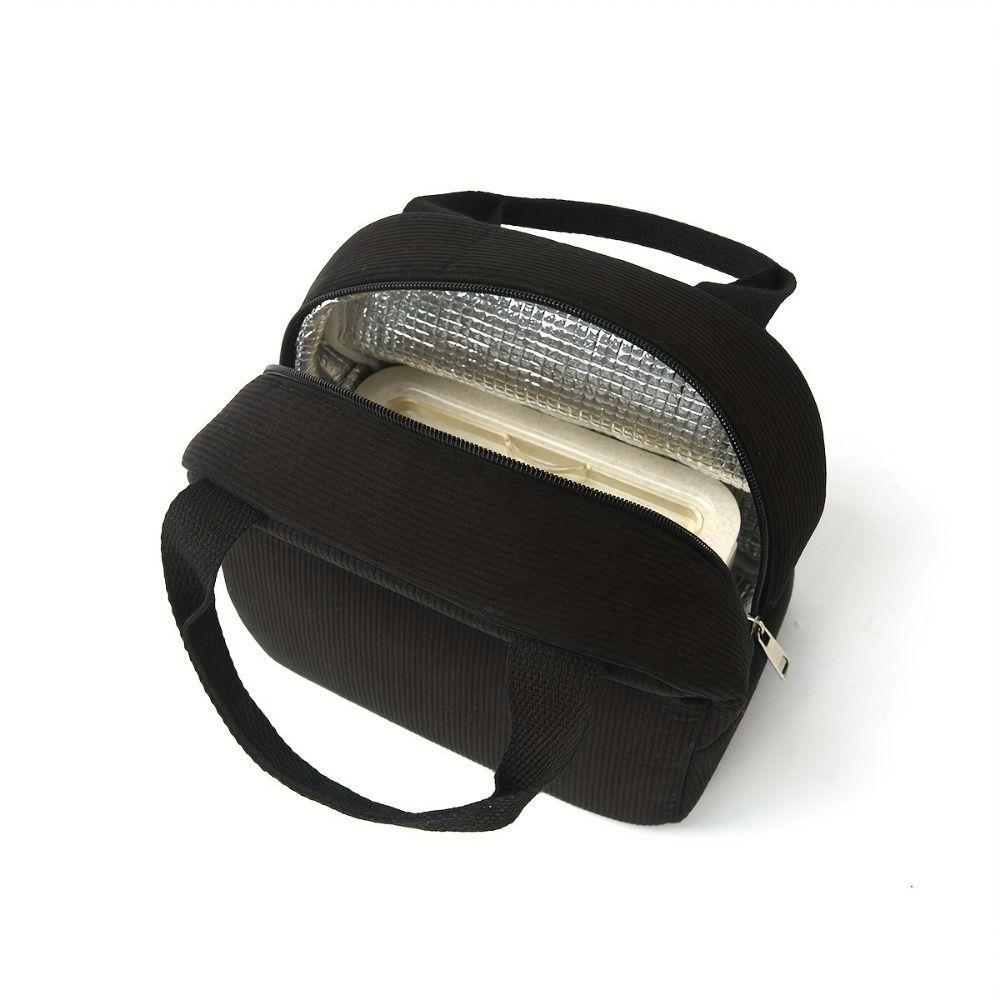 Stylish Corduroy Insulated Lunch Bag Hand-Held Large Capacity Thermal Lunch Bag Portable Minimalist Lunch Box Storage Bag Office