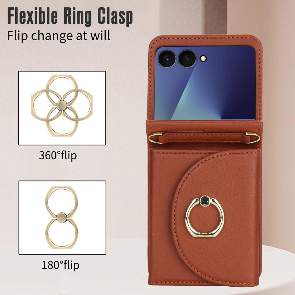 Crossbody Ring Holder Cards Solt Wallet Flip Leather Phone Case For Samsung Galaxy Z Flip 7 6 5 4 3 7FE Adjustable Strap Cover