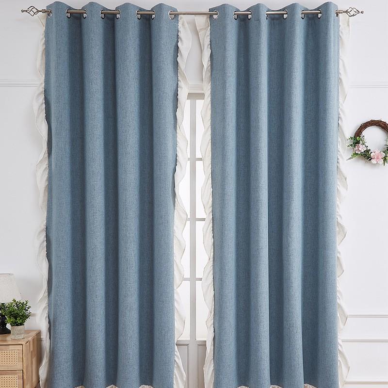Französischer Rüschenblattkanten-Vollverdunkelungs-Verdickter Leinenkanten-Fertiger Schlafzimmer Wohnzimmer Vorhang Xiyin
