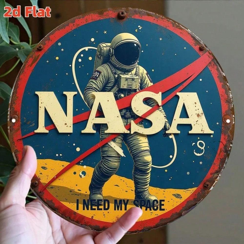 Vintage Blechschild 2D Flach Astronaut Weltraumforschung Gedenkabzeichen Weltraumtechnik Display