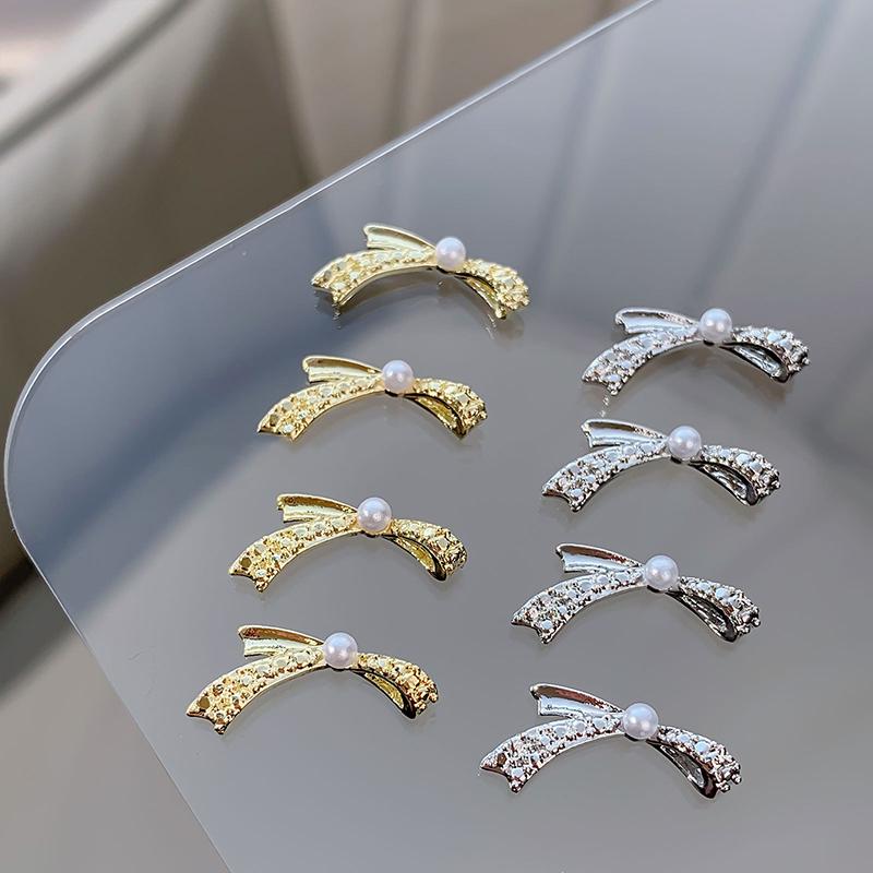5Pcs Vintage Simple Mini Gold And Silver Bow Pearl Inlaid Bowknot Alloy Nail Art Design  Decorations Manicure Charms