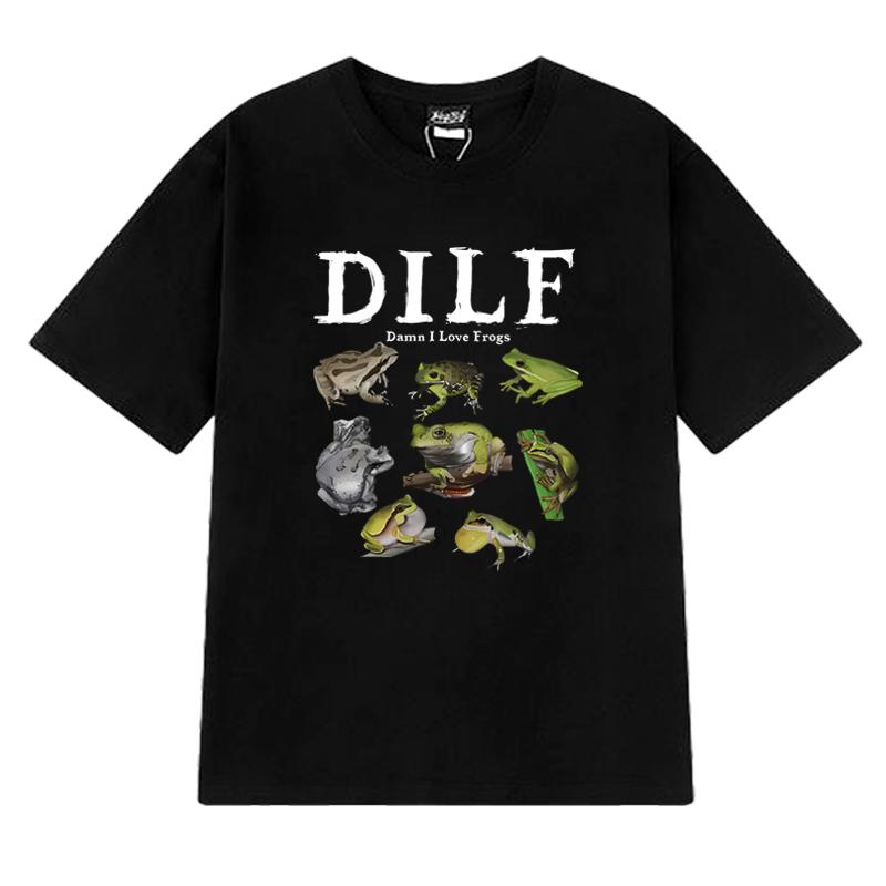 

Summer Funny Dilf Damn I Love Frogs print T Shirt Unisex harajuku Fashion Y2k short sleeve T-shirts Men Women 100% Cotton Tops 4XL