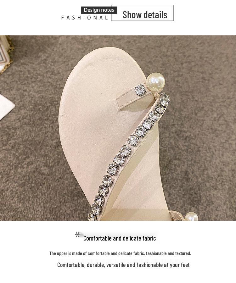 Women's 2024 Summer Rhinestone Pearl Flat Sandals - Korean Style Temperament Casual Shoes