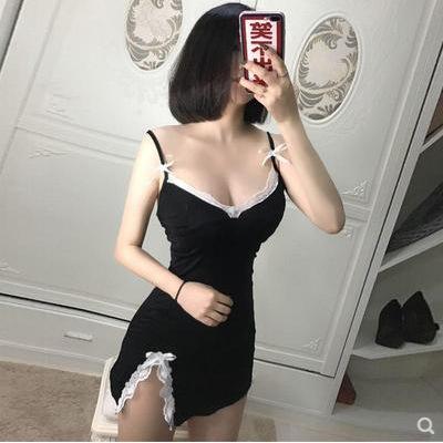 Nightclub Style Thin, Sweet and Sexy Deep V Low-cut Chest Lace Side High Fork Slim Summer Dress