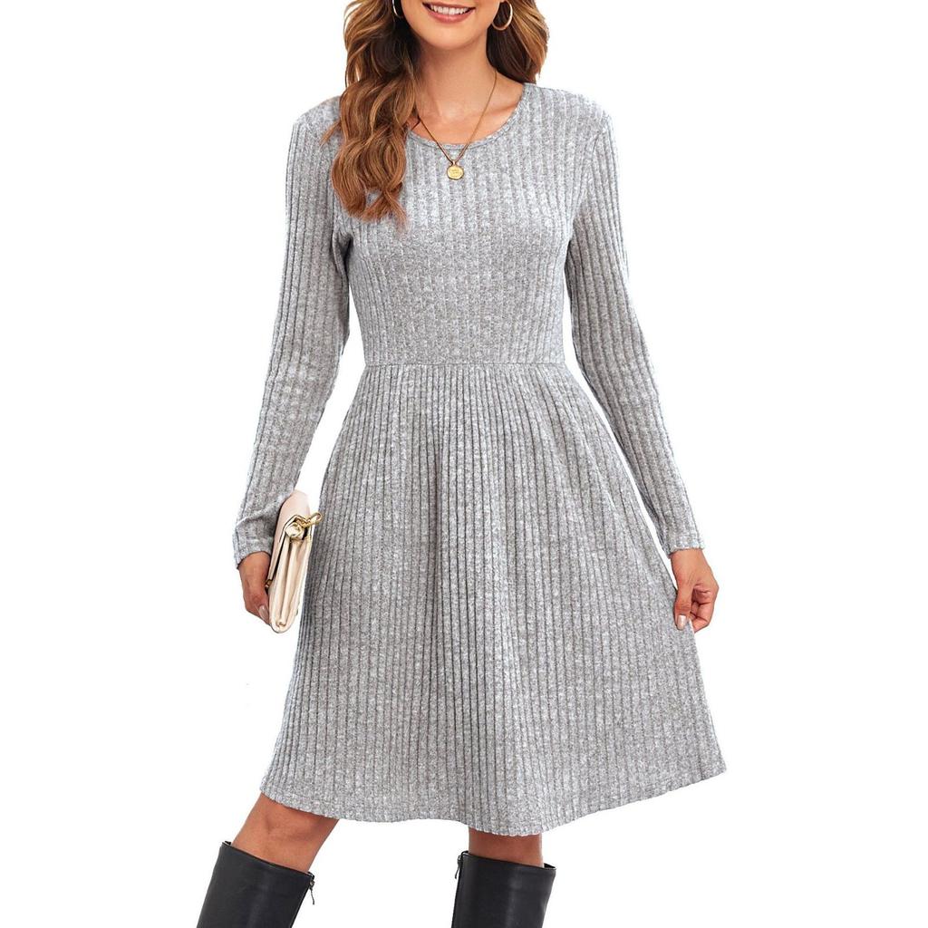 Vestido Casual Feminino de Manga Comprida Solto de Cor Sólida