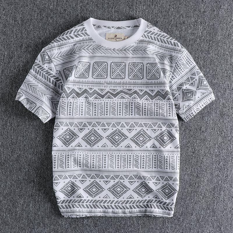 

Old Style Men s Short-sleeved T-shirt Cotton All-over Printing Summer Men s Korean Style Round Neck Half-sleeved Trendy Clothing XXL білий