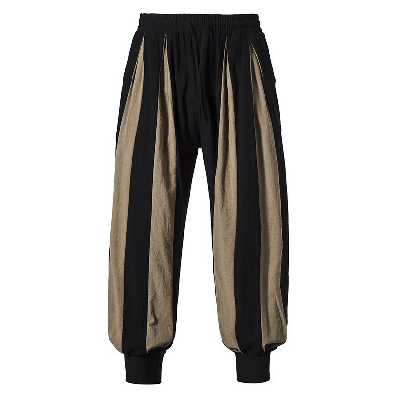 

Autumn new men s cotton and linen color matching casual trousers men s bloomers 3XL темно-коричневого кольору