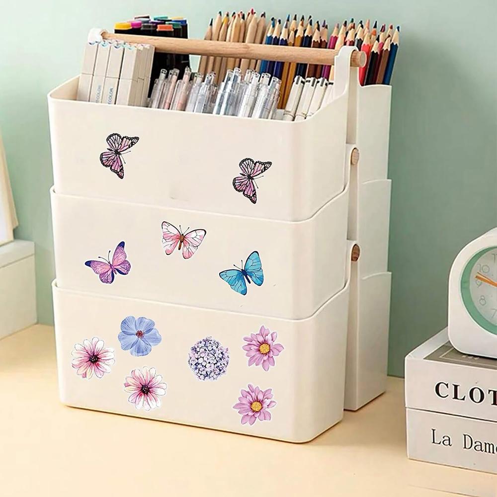 500pcs/roll Butterfly Flower Stickers Round Label Stickers Spring Daisy Self Adhesive Decorative Labels for Scrapbook Stationery