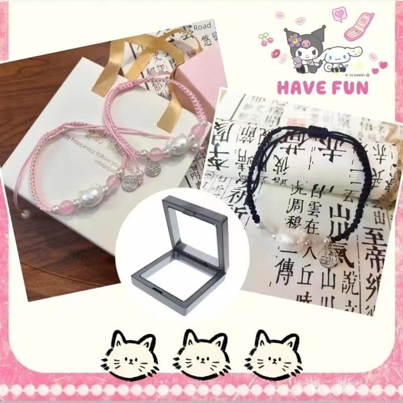 

Новый Самый Продаваемый Hellokitty Розовый Плетеный Браслет-Открытка с Благословением Инс Милый Дикий Ремешок для Ношения Пара Мужской и Женский Pink + black bracelet combination gift box]