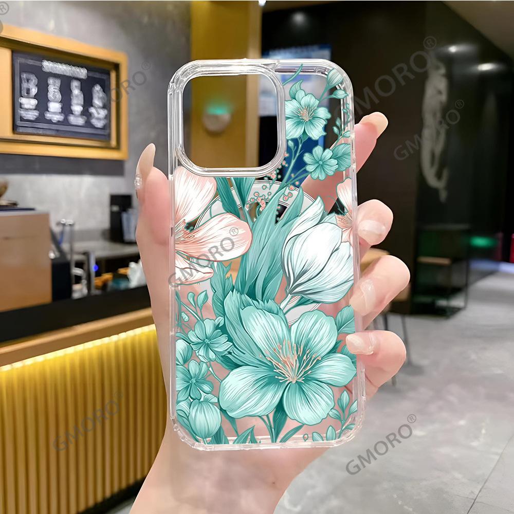 Summer clear ins wind small fresh flower protective case iPhone13 anti-drop magnetic mobile phone case Apple 17Pro