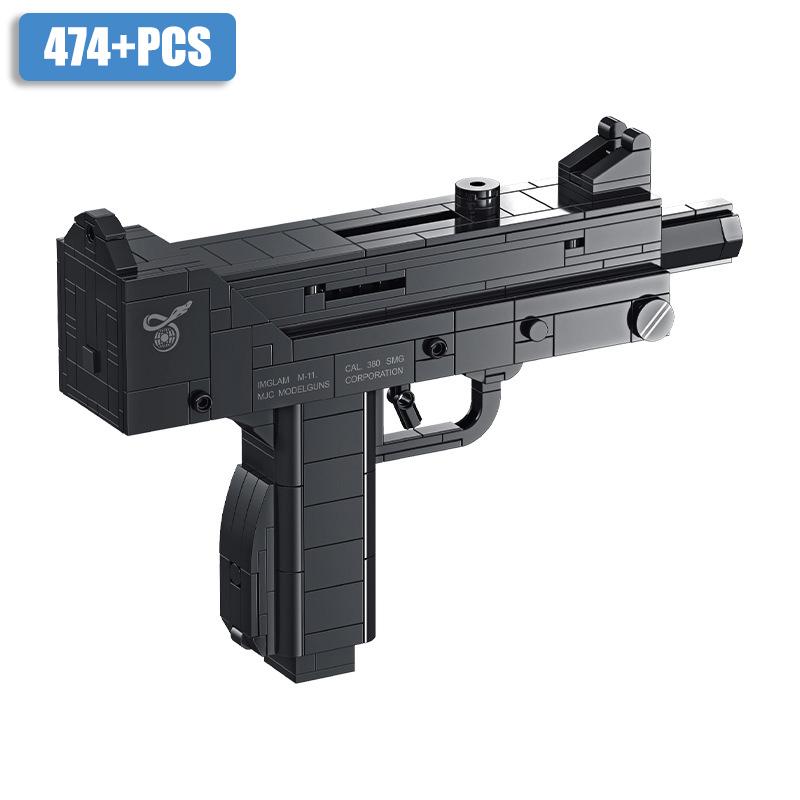 2024 NEW Military M500 Revolver Pistol Building Blocks Kits M10 MP7 Submachine Gun Shoot Bullet Weapon Bricks Toys For Kids Gift
