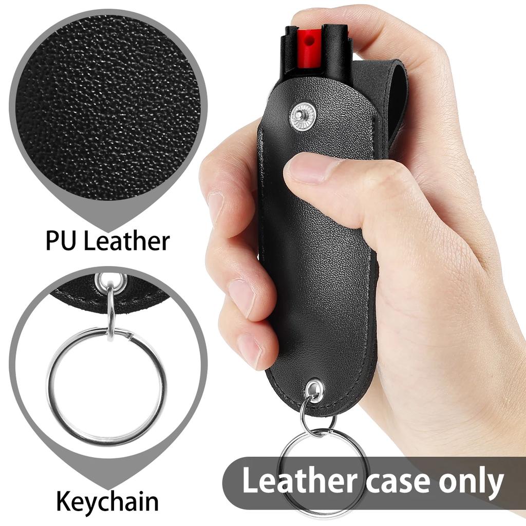 PU Pepper Spray Pouch Black Portable Self Defense Spray Leather Holder Mini Keychain for Women Ladies Security 1/2Pcs