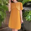 ZANZEA Women Casual Patchwork Round Neck Summer Short Sleeve Dress