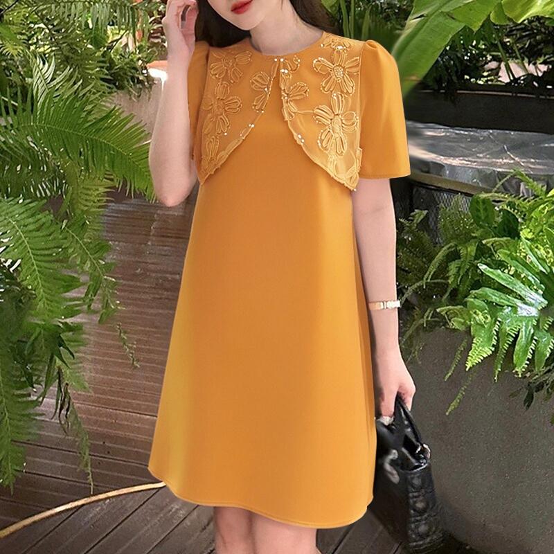 ZANZEA Women Casual Patchwork Round Neck Summer Short Sleeve Dress