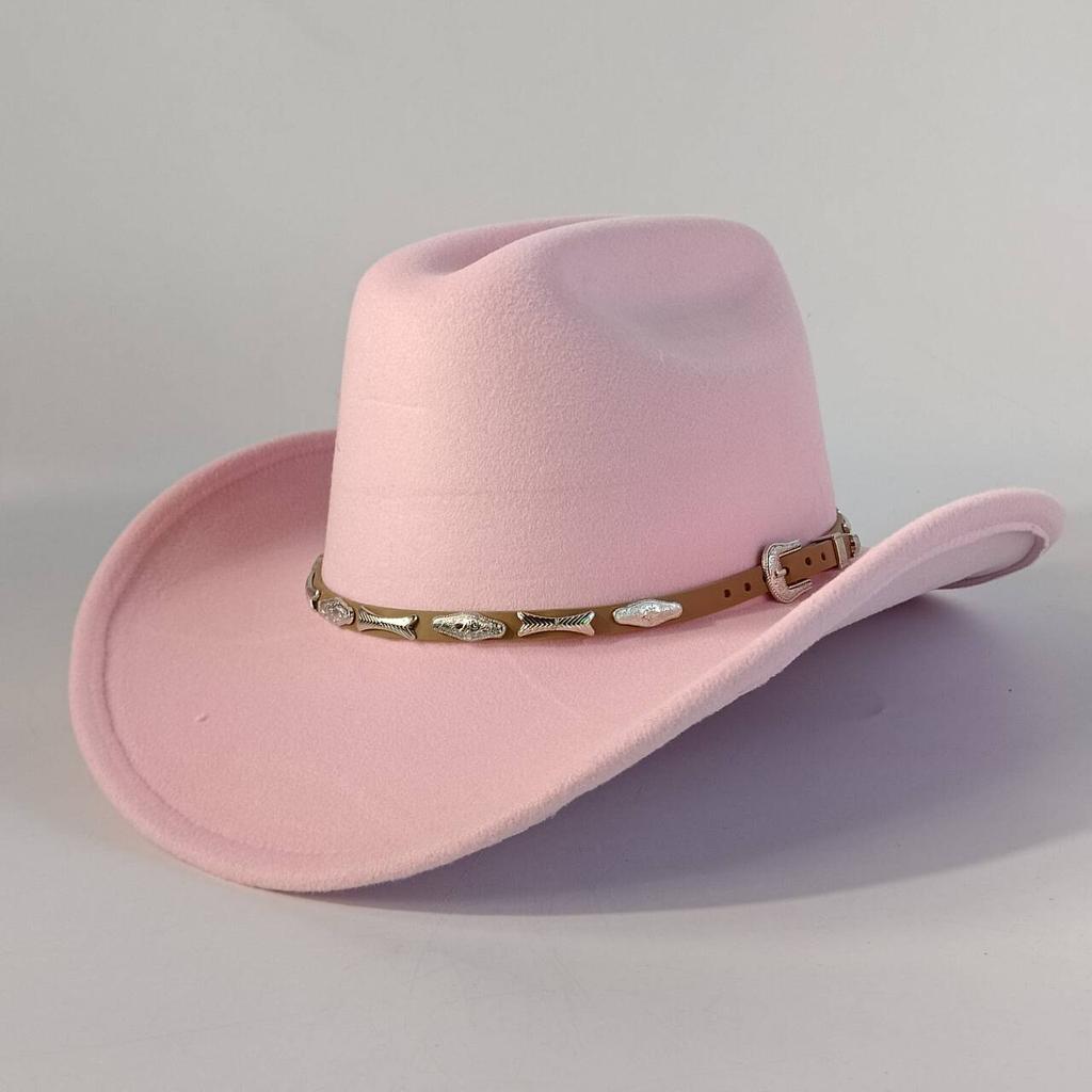 Stylish men's and women's felt hats cowboy hats soft felt hats with beige leather belts Panama hats outdoor parties hat.