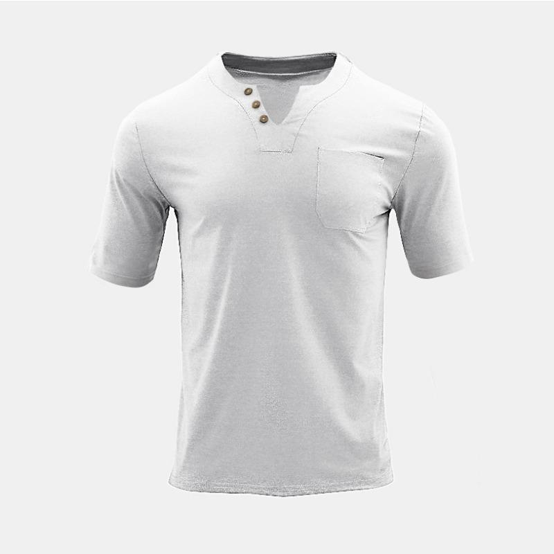 Summer Men's Thin V-Neck Solid Color Casual Breathable Short Sleeve T-Shirt With Pocket