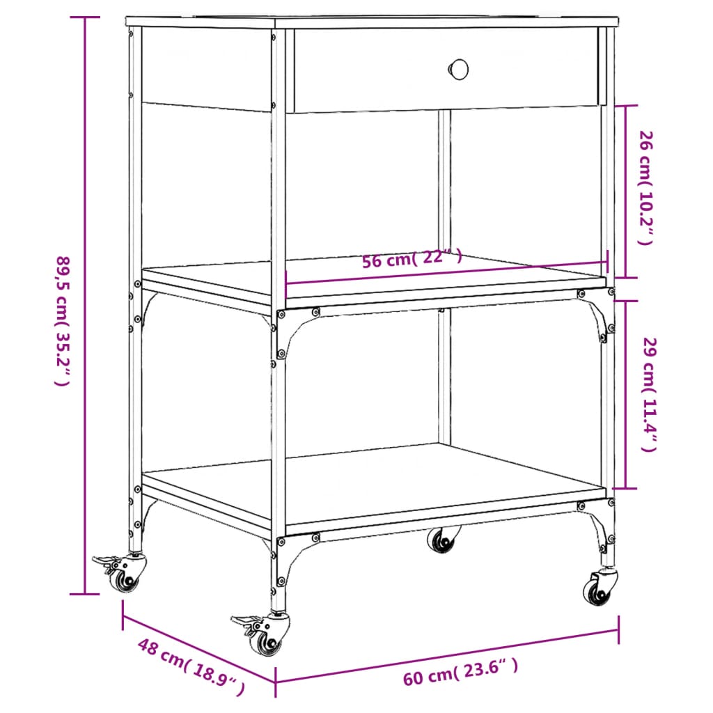 Kitchen Trolley Grey Sonoma 60x48x89.5 cm Particleboard