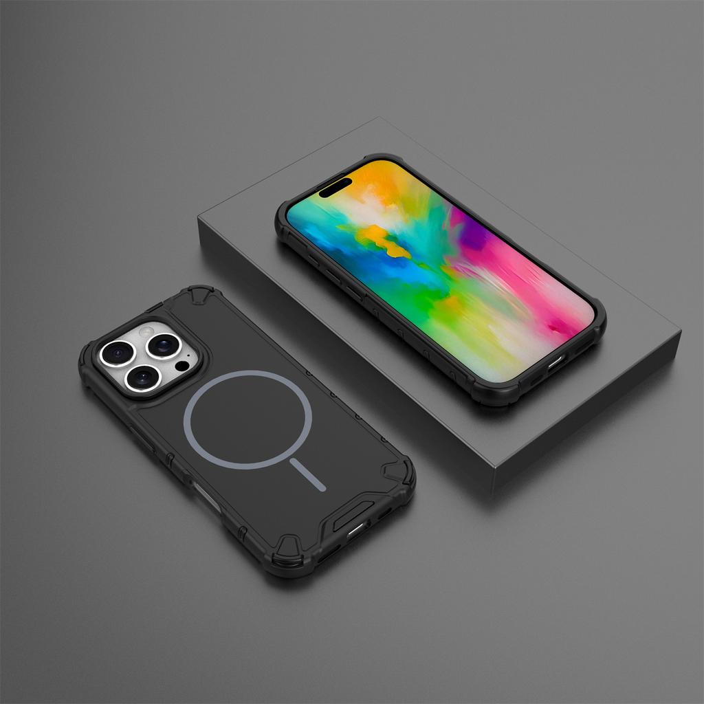 For iPhone 16 Pro Magnetic Case Corrugated Texture Heat Dissipation Shockproof TPU+PC Phone Back Cover