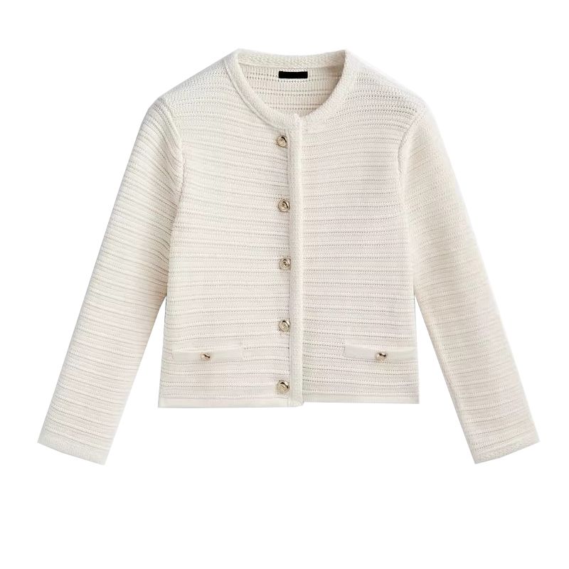 Classic Style Gold Knitted Cardigan Short Coat MD