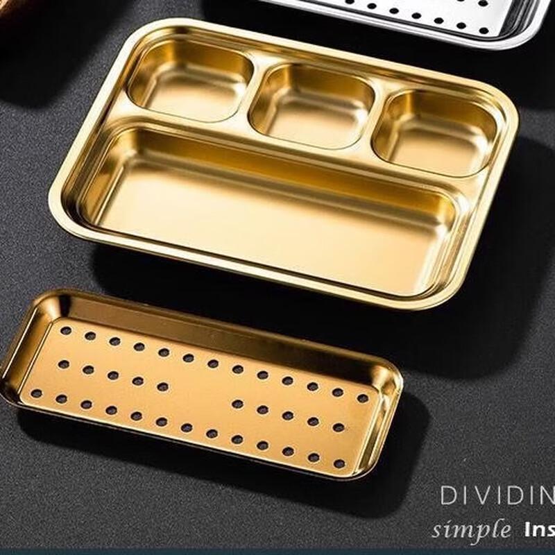 

ZISIZ Korean Stainless Steel 4-Compartment Sauce & Seasoning Plate (Set of 2)