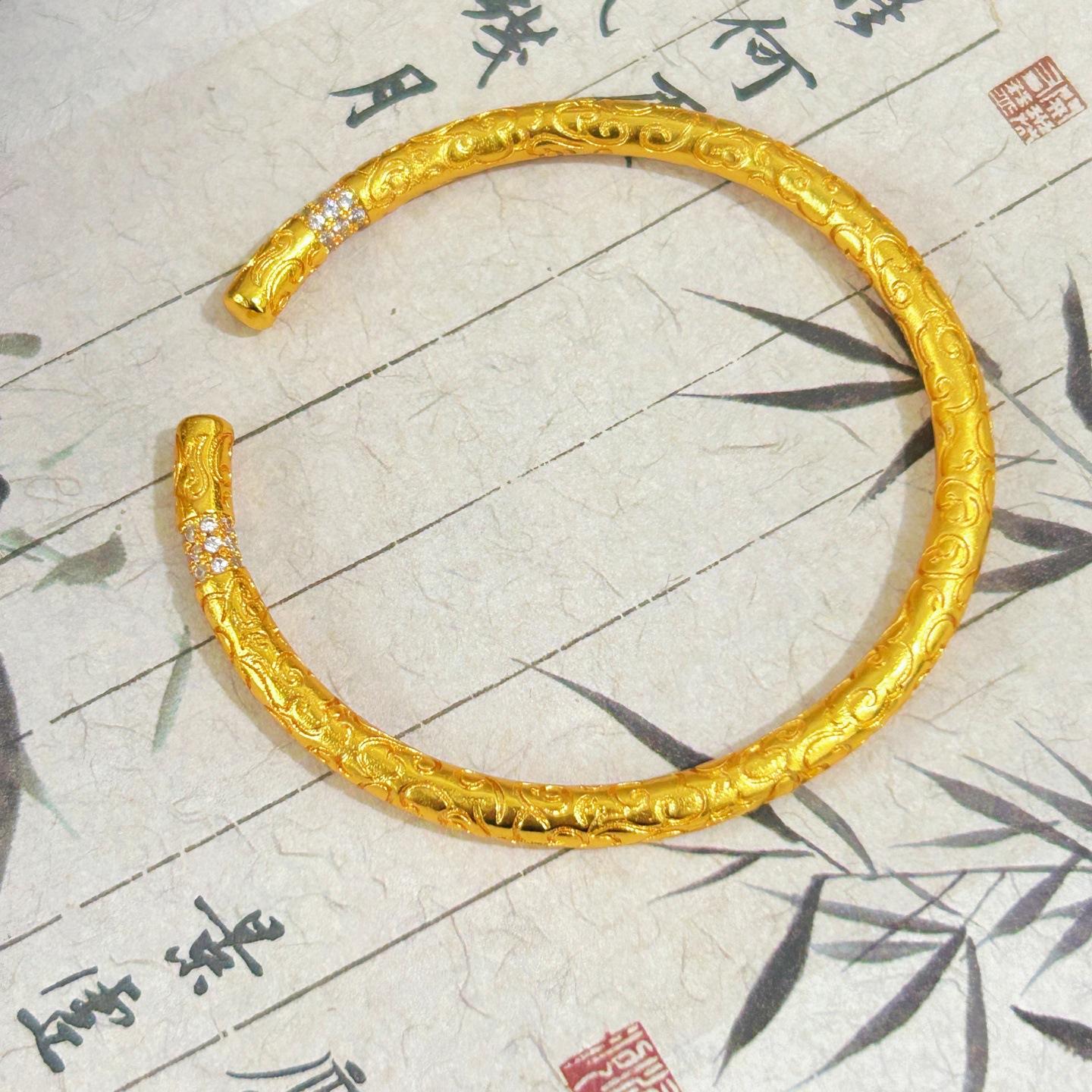 Ruyi Gold Hoop Open Bracelet Women s Bracelet Niche Retro High-end Bracelet One Size(16-22CM)