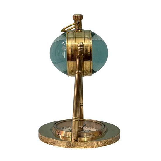 Brass Table Clock with Compass Nautical Steampunk Desk Decor  Maritime Timepiece Gift