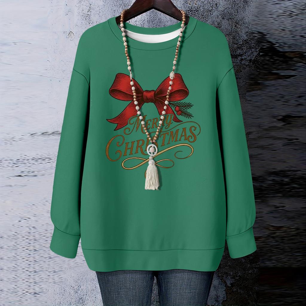 Dámské vánoční potištěné tričko s dlouhým rukávem a kulatým výstřihem