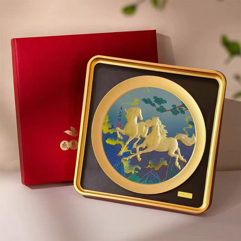 2026 Galloping Horse: Pure Gold 999 Success Ornament - Chinese Style Gold Foil Painting Gift for Company Openings and Housewarmings