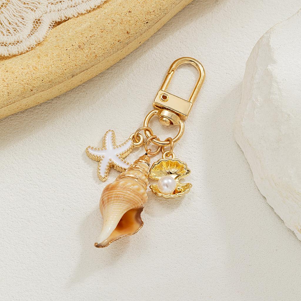 Women Bohemia Starfish Conch Keyrings Imitation Pearl Shell Tassel Pendant Bag Key Ring Ornaments Seaside Souvenir Gifts