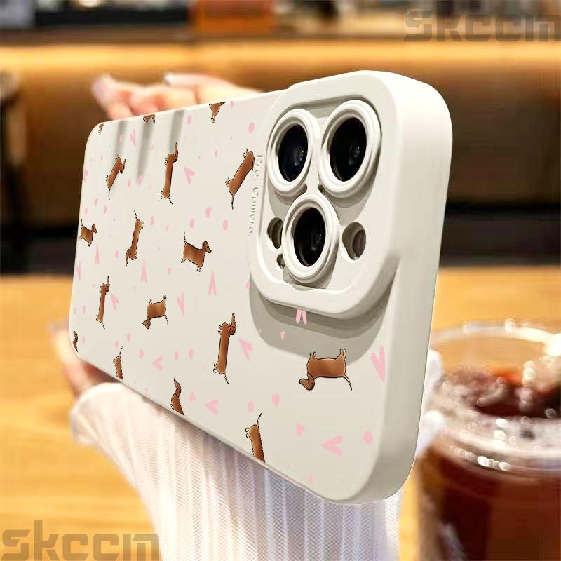 Pink Heart Sausage Dog Pattern Phone Case for Samsung Galaxy S25 Ultra S24 Plus S20 S21 S22 S23 FE A15 A35 A54 A55 Cover