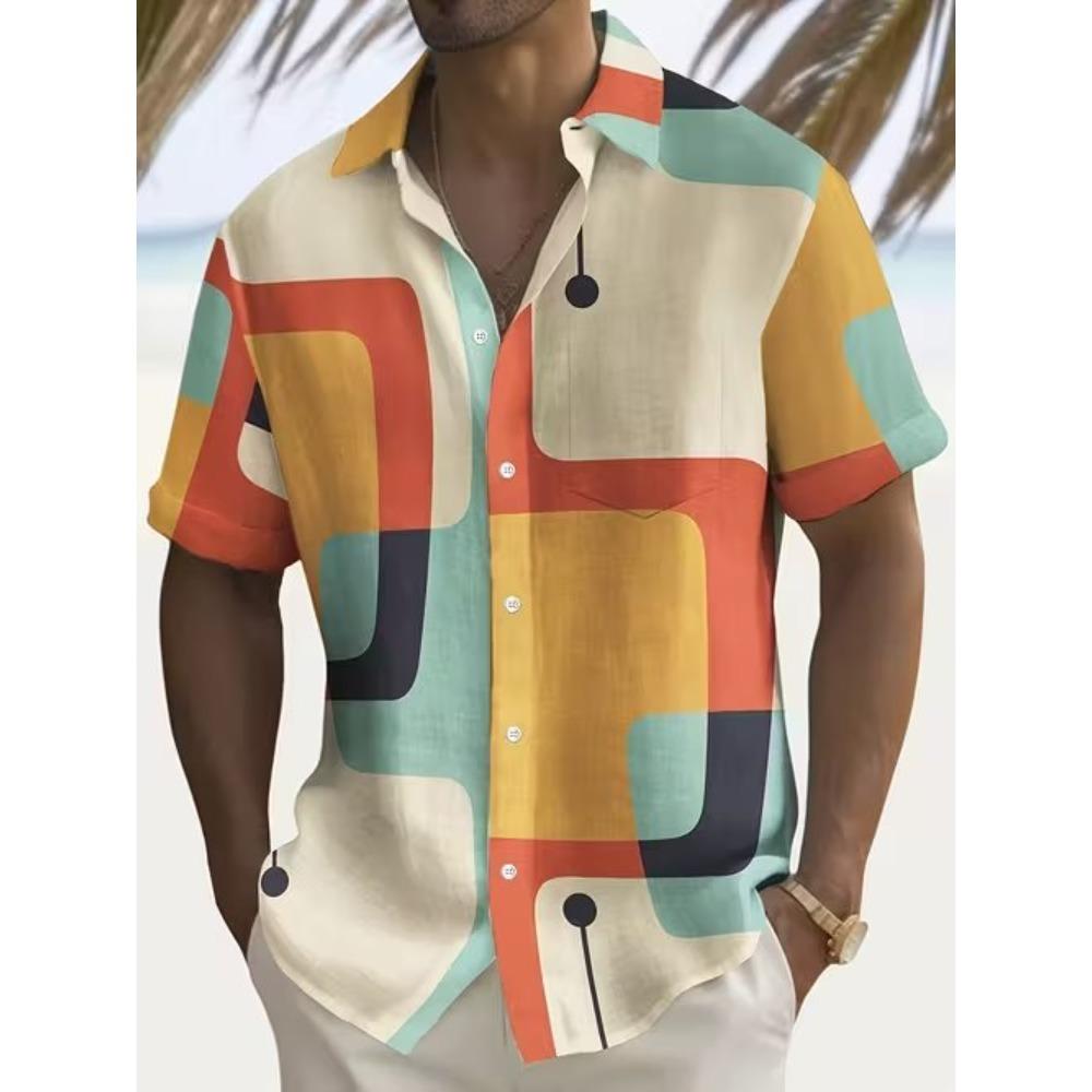 Men's Geometric Pattern 3D Print Shirt Button Up Shirt Casual Shirt Summer Shirt Short Sleeve Daily Vacation Clothing