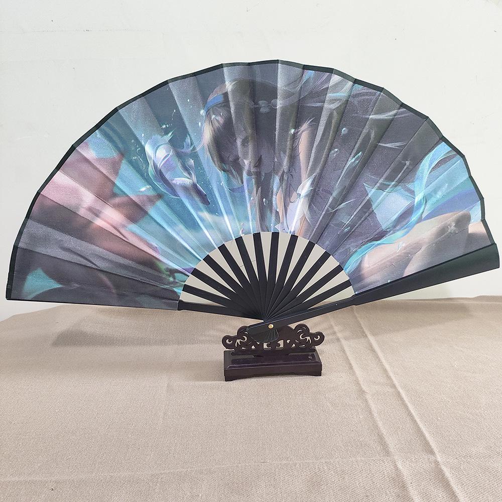 Ancient Style 8-Inch Folding Plastic Fan with Tassel for Men's Hanfu Dance