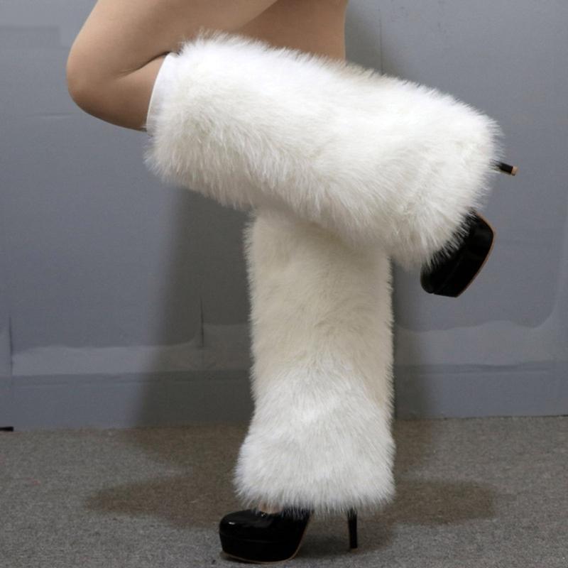 Elegant Soft Furry Leg Warmers Winter Accessory for Women Thermal Warm Fuzzy Plush Boot Cuffs Covers Leg Gaiters Socks