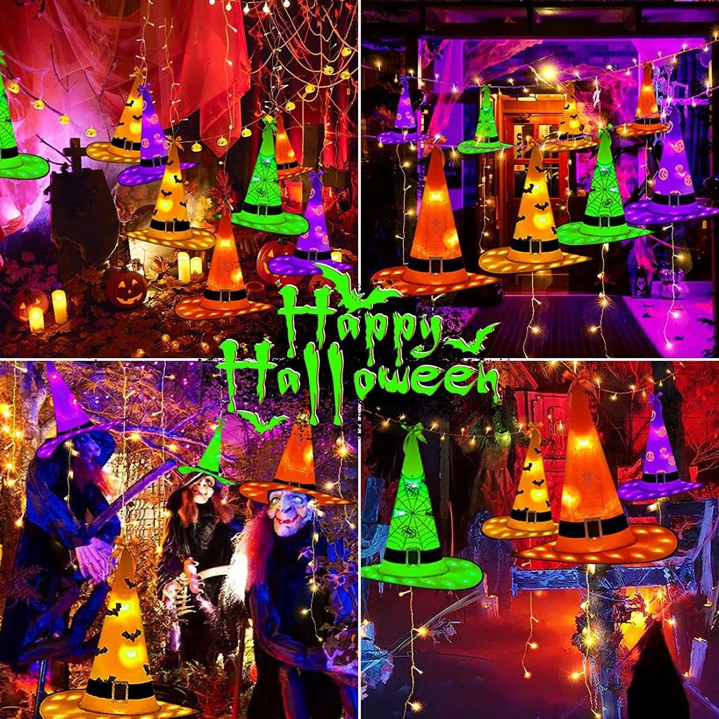 Halloween Luminous Witch Hat Hat Pendant With Rope Luminous Witch Hat Holiday Decoration Remote Control