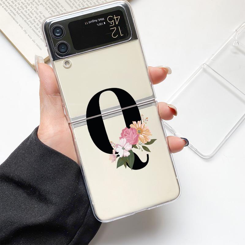 Flower Letters S Fashion Phone Case For Samsung Galaxy Z Flip 3 4 5 6 7 Hard Folding Z Flip4 Clear PC Cover Protector Gift
