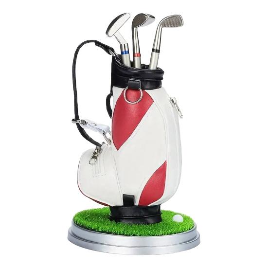 Golf Pen Holder Set, Mini Golf Bag Desk Organizer with 3 Golf Club Pens, Novelty Office Decor for Men, Business Gift