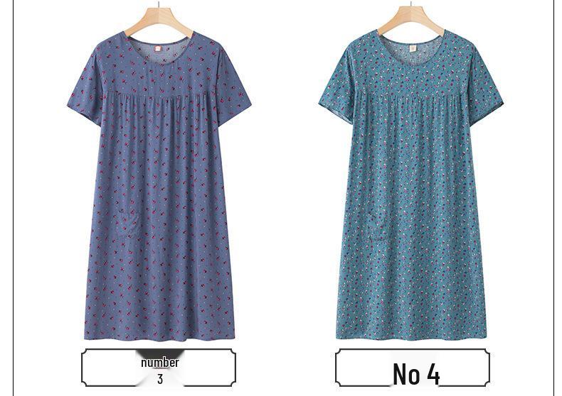 Sommer Baumwollseide Kurzarm Nachthemd für Frauen mittleren Alters und ältere Frauen – Leichtes, locker sitzendes Hauskleid