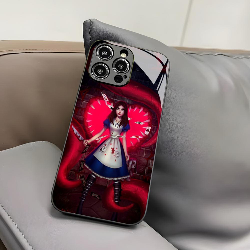 

Чехол для телефона Game A-Alice Madness R-Returns для Iphone 17 Air 16 15 14 12 11 13 Pro Max Mini X Xr Xs Puls Черная стеклянная крышка iPhone 12 mini